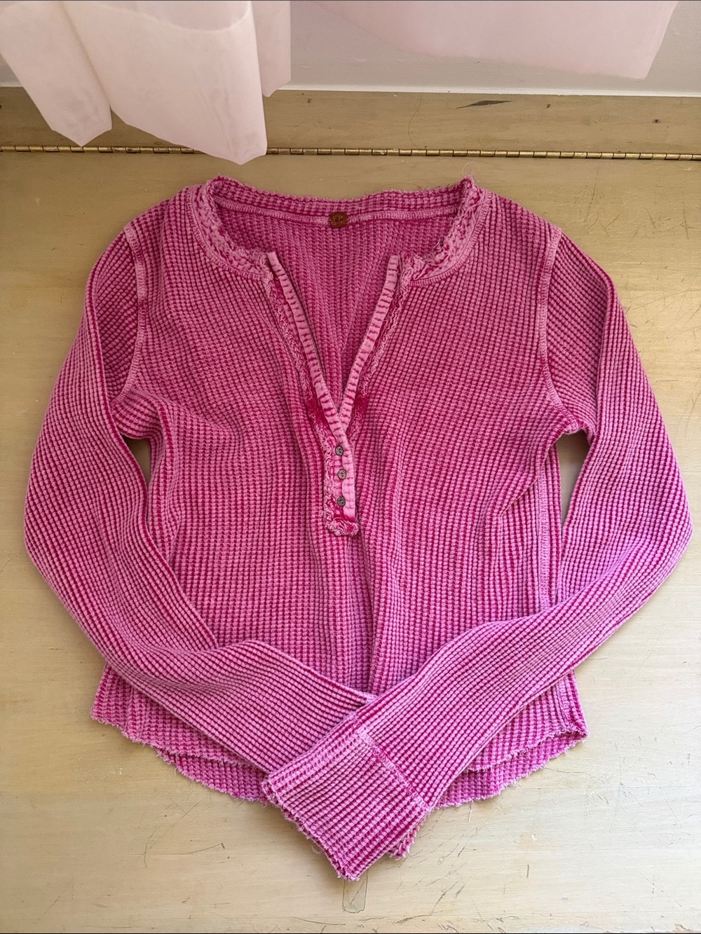 Free People Girls' Pink Waffle Knit Long Sleeve Henley